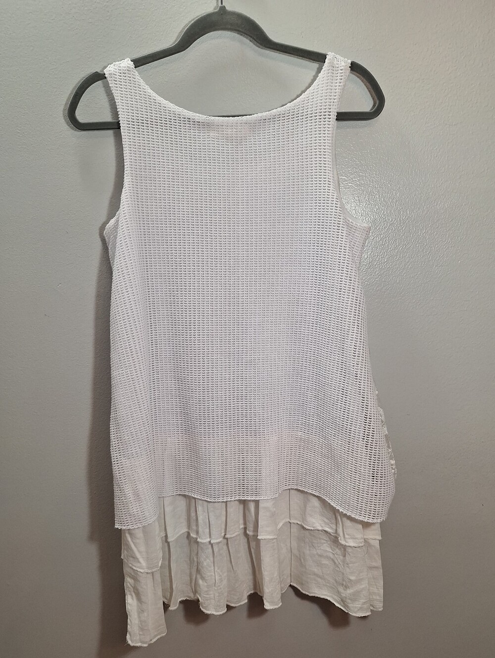 Indigo Soul White Embroidered Sleeveless Tiered Mini Dress Medium Boho Flowy - Picture 8 of 16